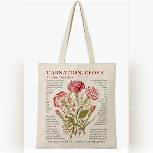 Carnation Flowers Cotton Canvas Tote Bag with 2 Inner Pockets Reusable Washable